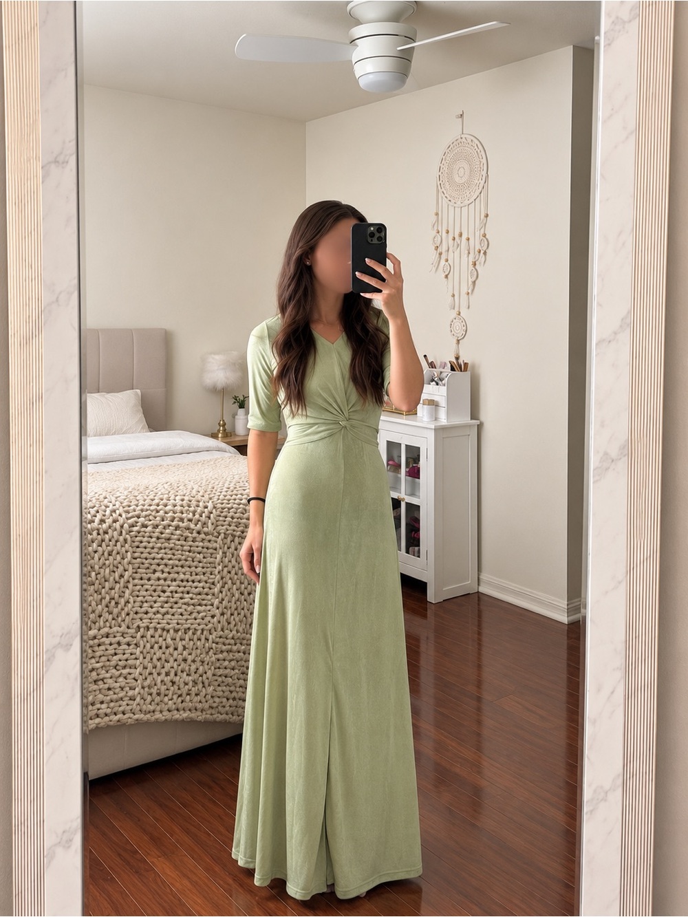 Sage Green Twist-Front Maxi Dress